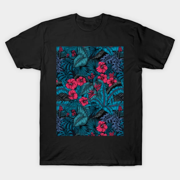 Tropical garden in blue and red T-Shirt by katerinamk